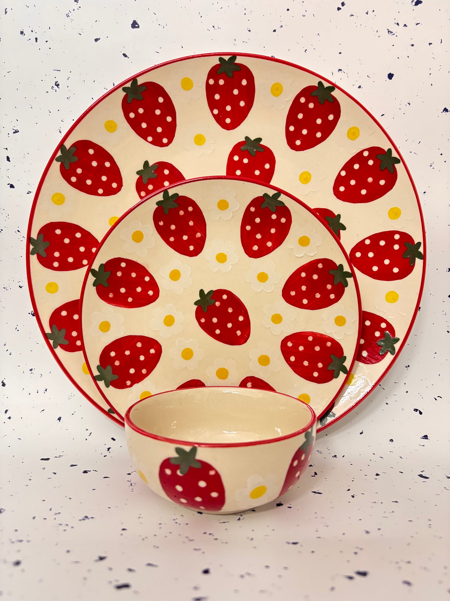 Strawberry Hand-Painted Dinner Set – 3 Pcs