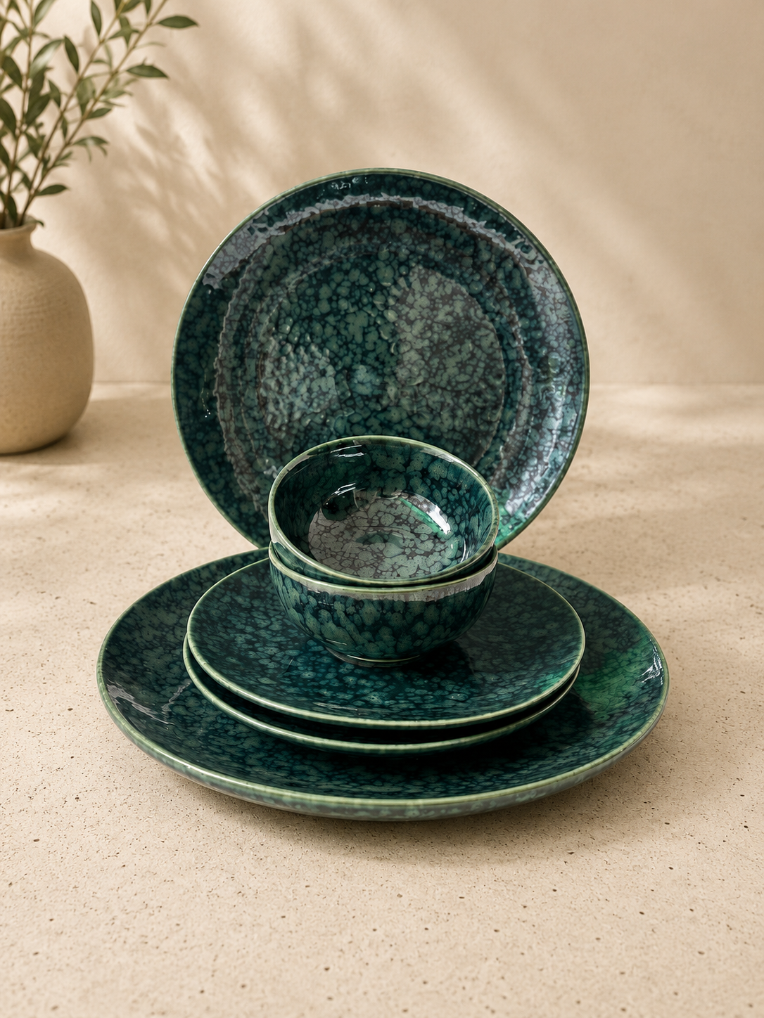 Emerald Reactive Glaze Dinner Set (Set of 6)