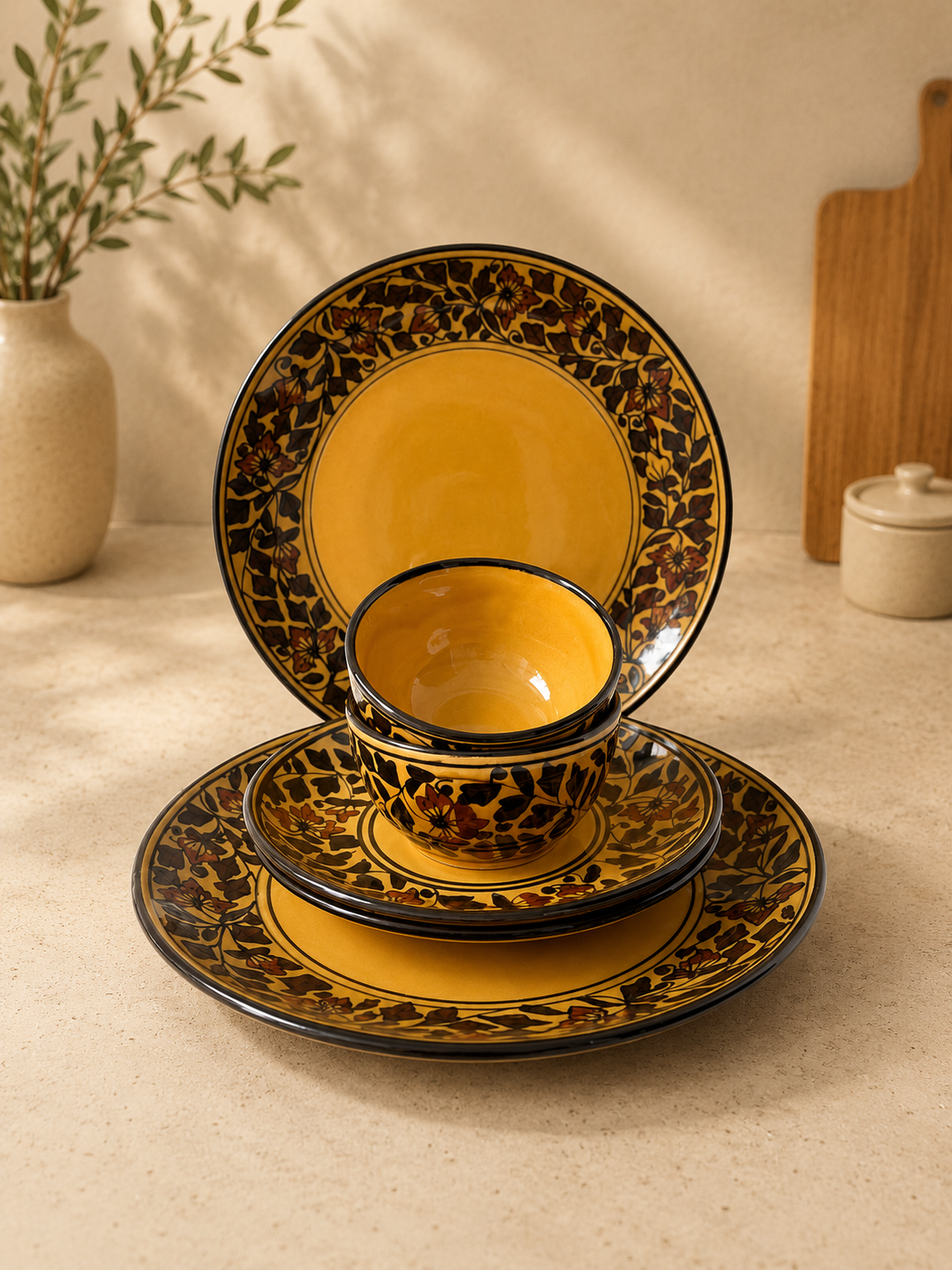 Mustard Floral Vine Dinner Set (Set of 6)