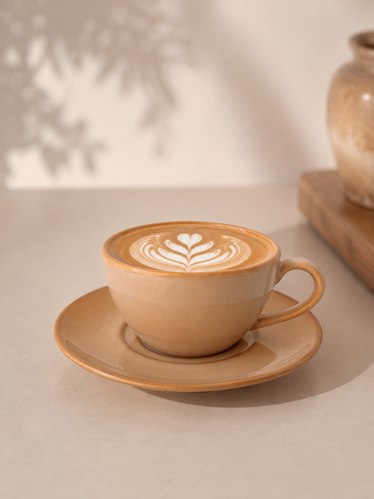 Beige Porcelain Tea Cup & Saucer