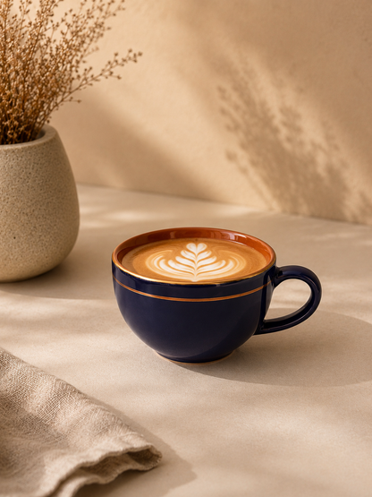 Navy & Caramel Gold-Line
 Ceramic Mug
