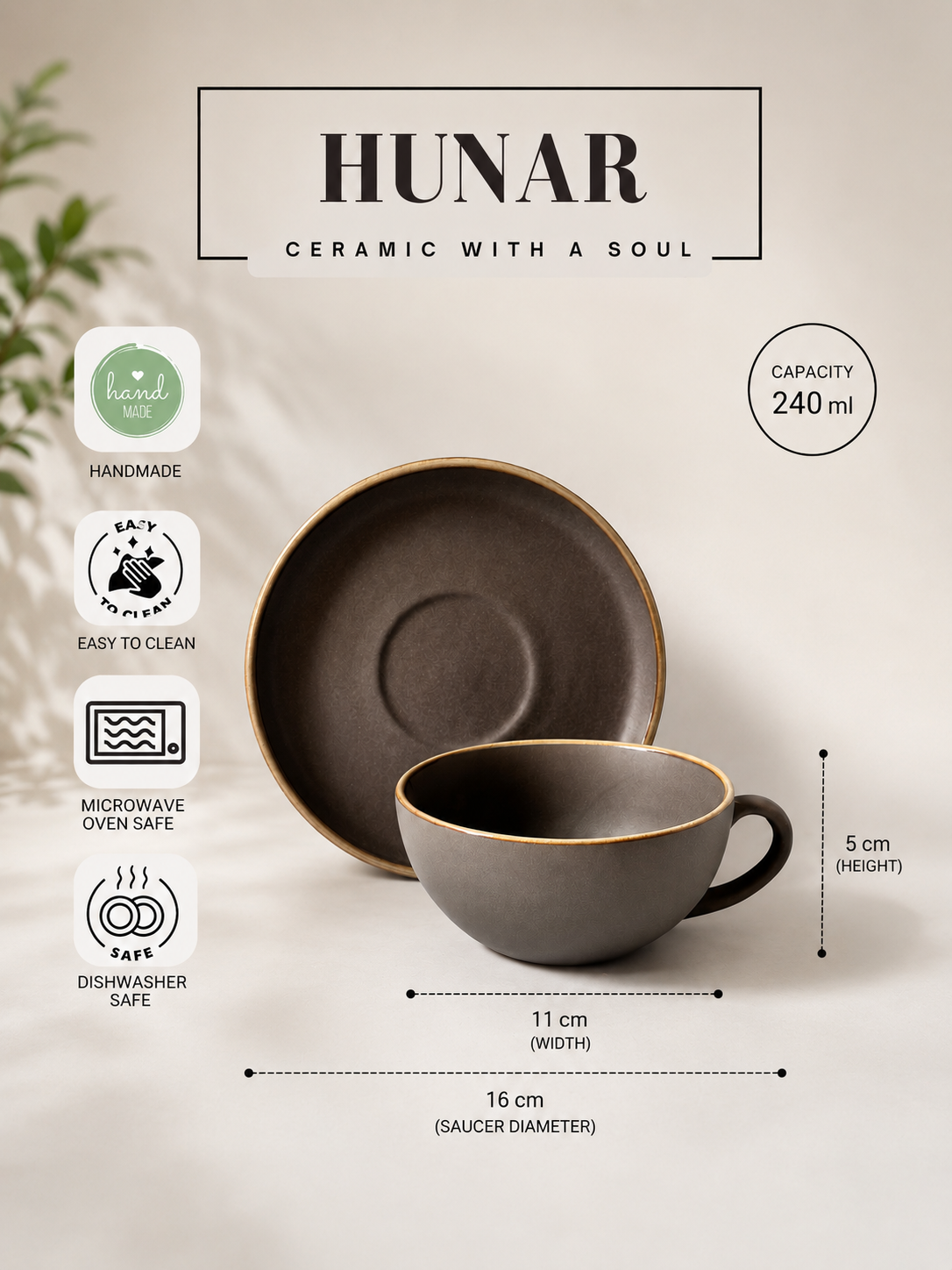 Hunar Ceramic Cappuccino Cup & Saucer