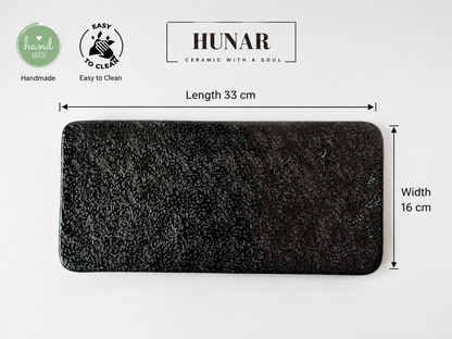 Premium Textured Black Ceramic Sushi Serving Platter with Dip Bowl