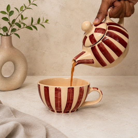 Purple Striped Studio Pottery 
Teapot & Cup Set