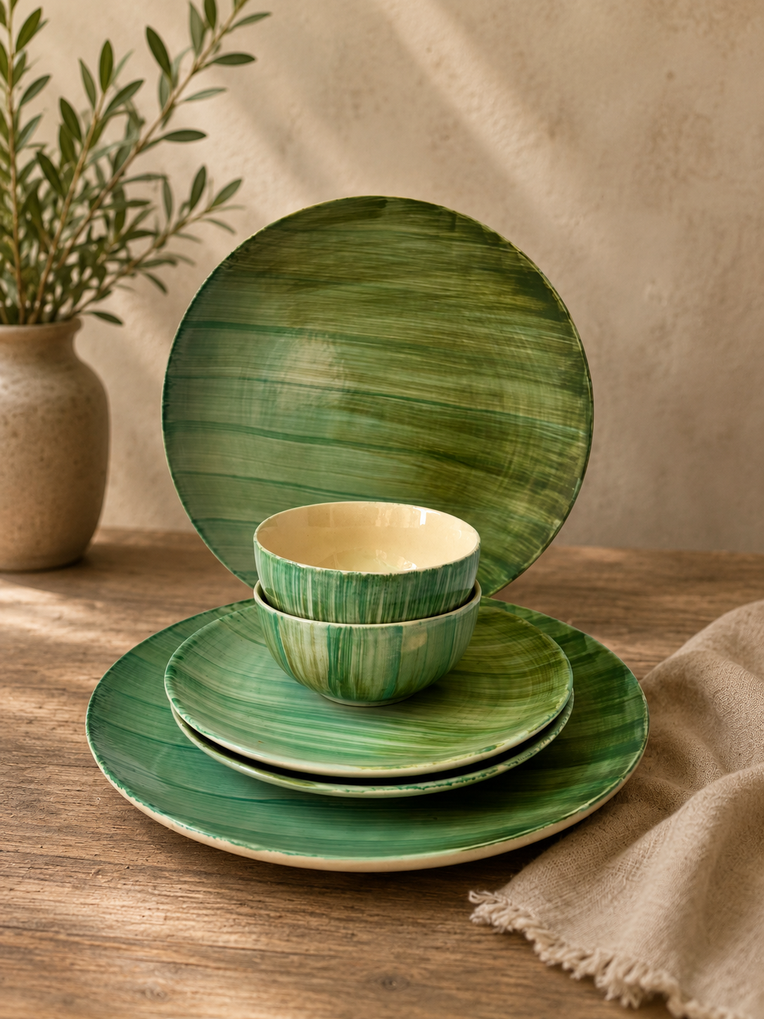 Green Brushstroke Dinner Set (Set of 6)