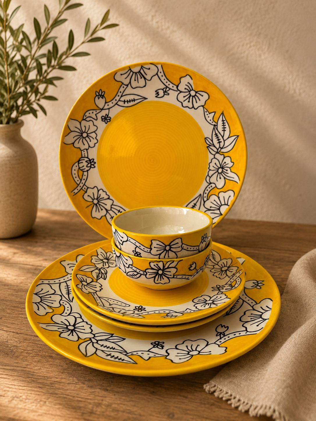 Sun Bloom Floral Dinner Set (Set of 6)