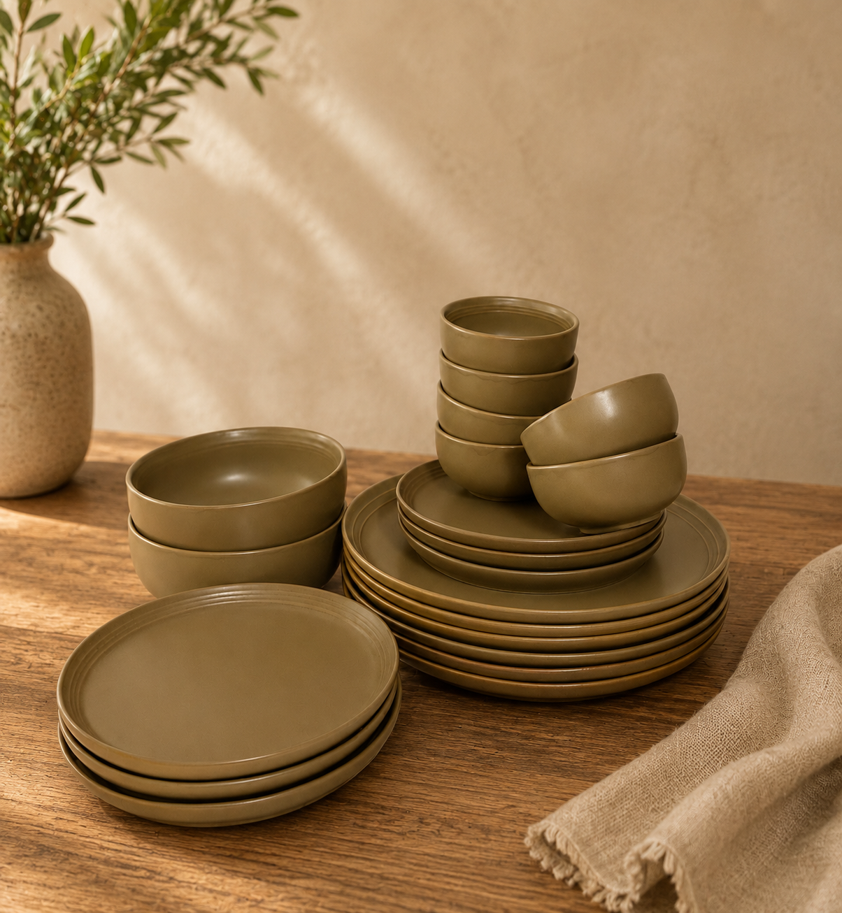 Matte Beige Porcelain
 Dinner Set – 20 Pieces (Set of 2 Serving Bowls)