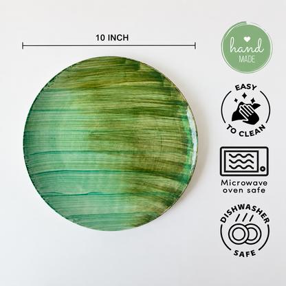 Handcrafted Green  Brushstroke Dinner Set( Set of 3)