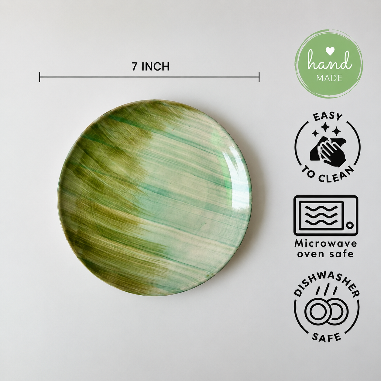 Handcrafted Green  Brushstroke Dinner Set( Set of 3)