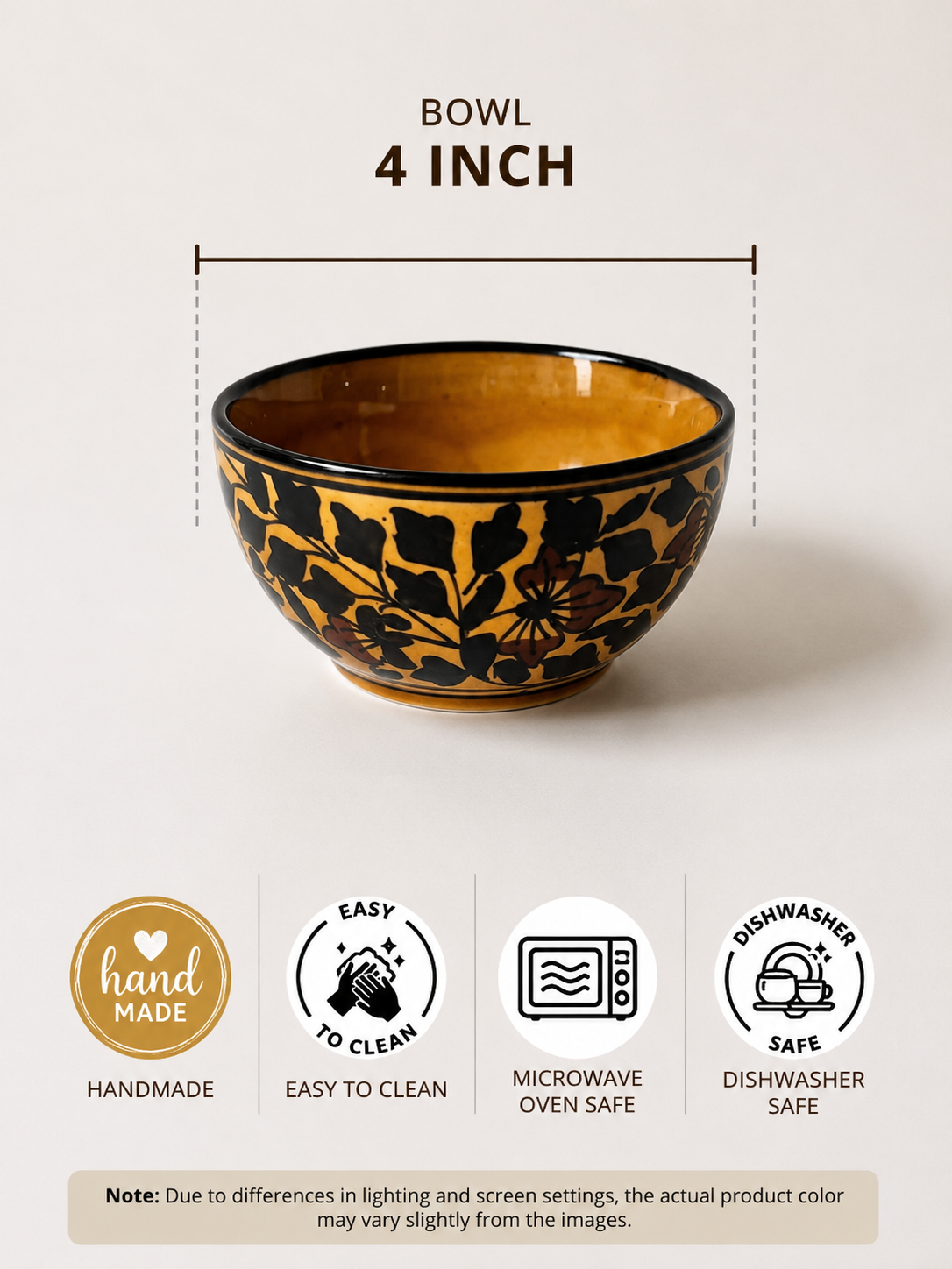 Mustard Floral Vine Handcrafted Ceramic Dinner Set( Set of 3)