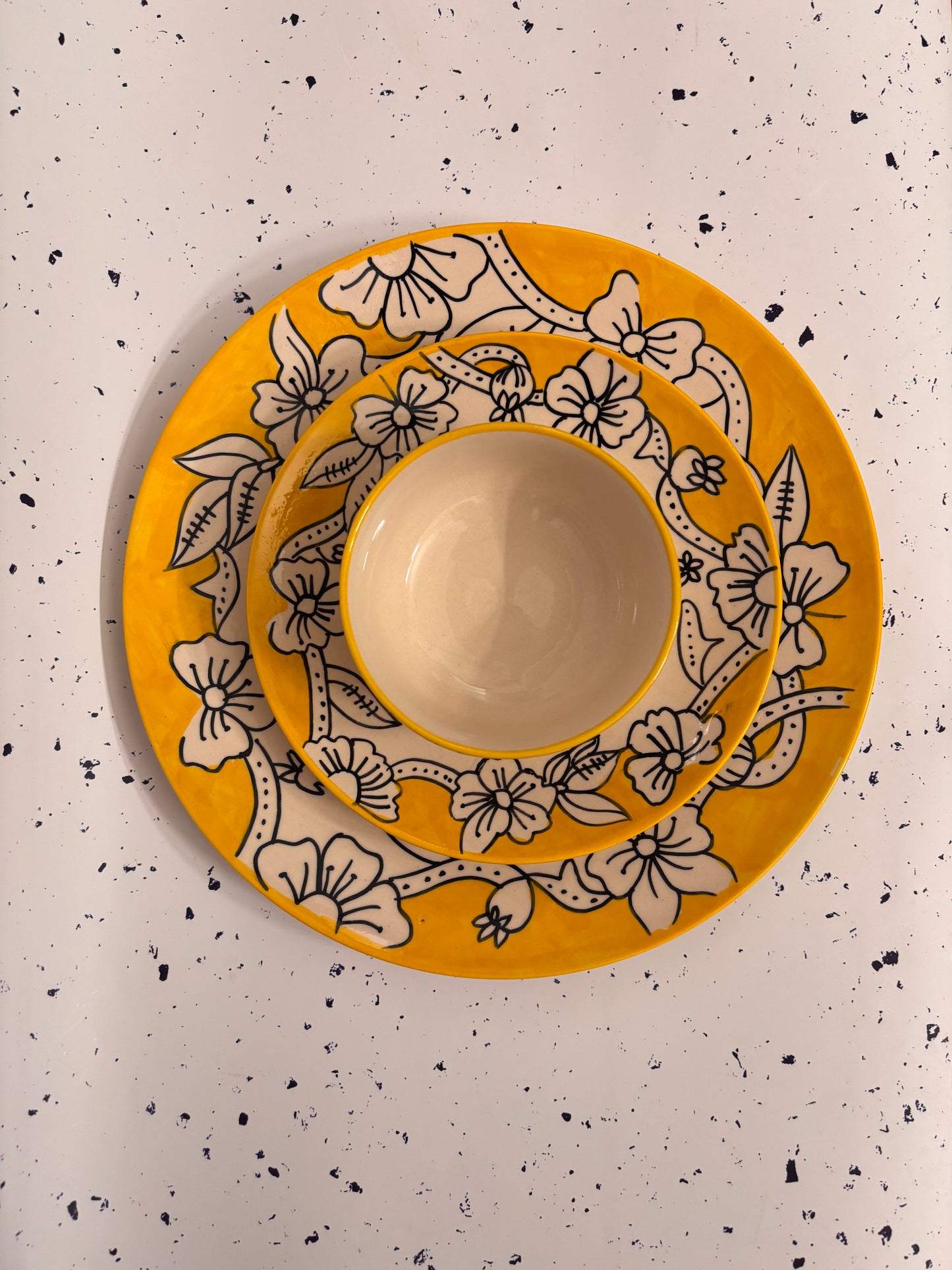 Sunflower Yellow Hand-Painted Floral Dinner Set