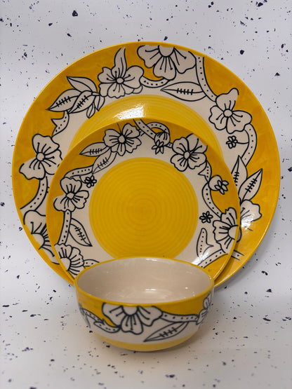 Sunflower Yellow Hand-Painted Floral Dinner Set