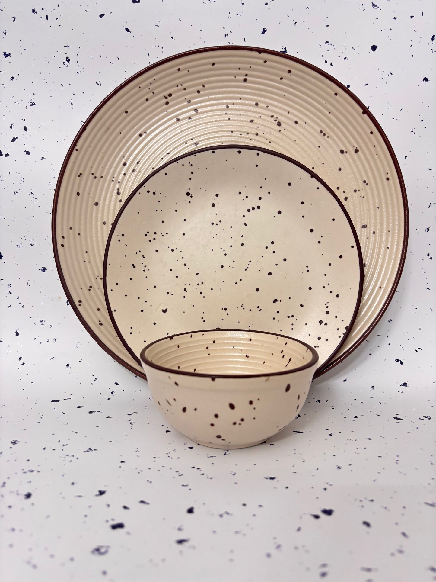 Beige Speckled Ceramic Dinner Set – 3 Pcs