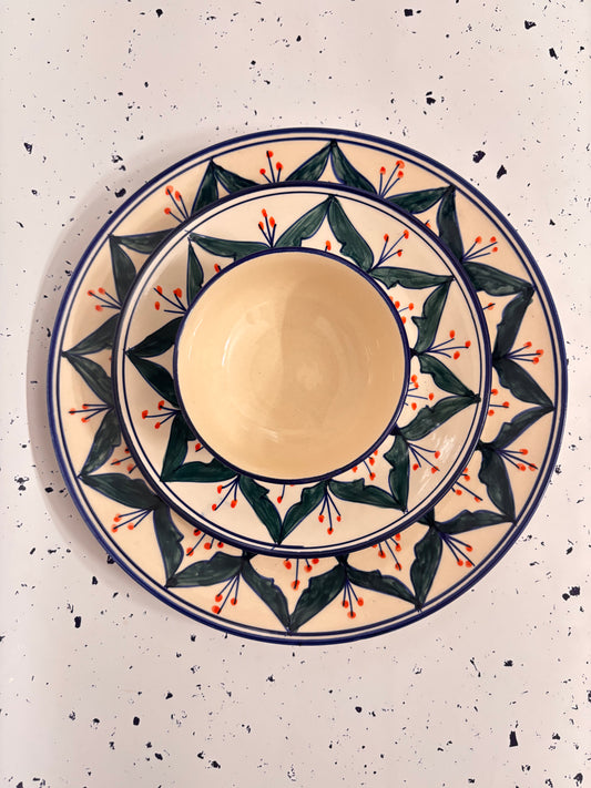 Hand-Painted Floral Burst Ceramic Dinner Set – 3 Pcs