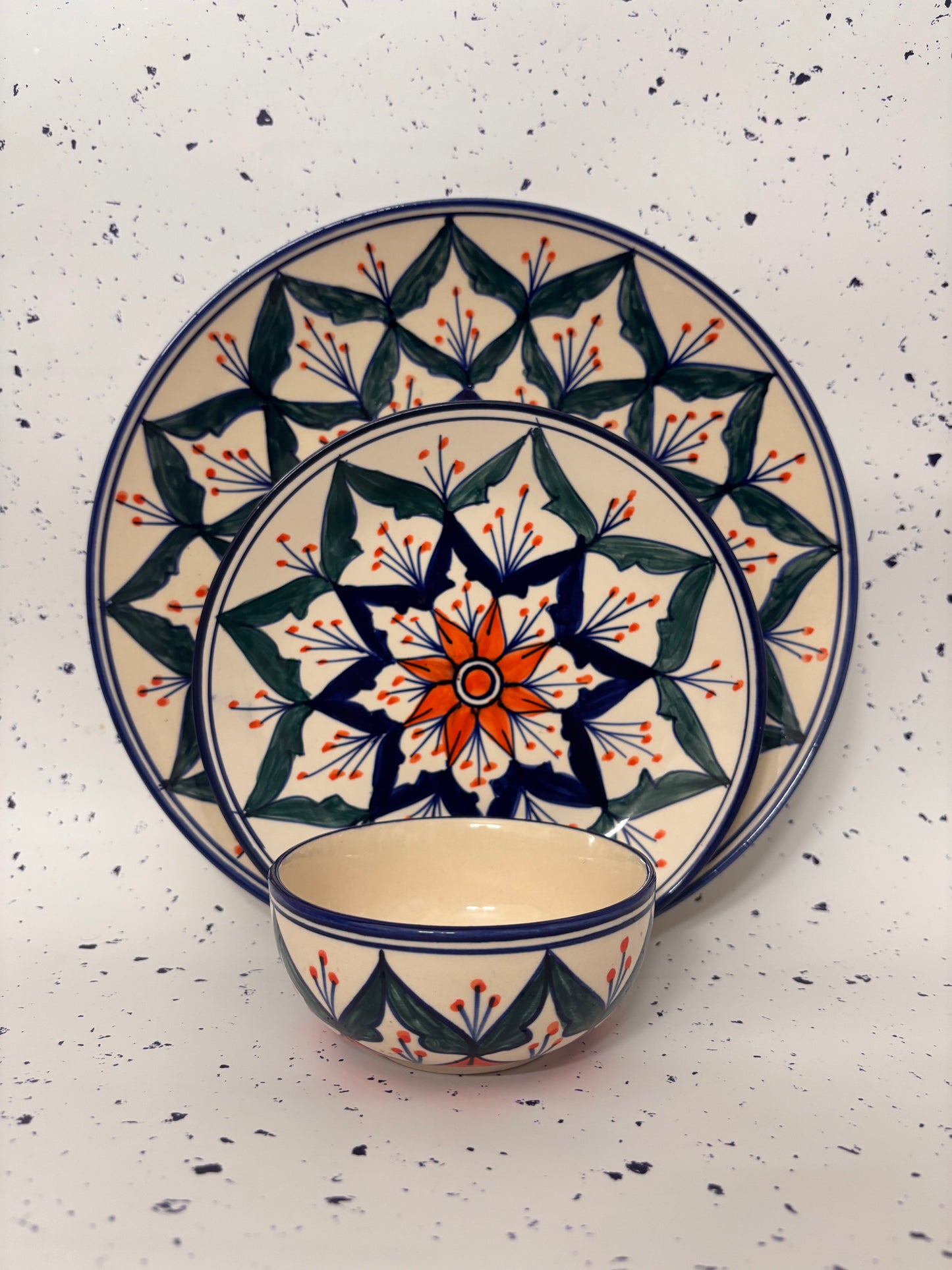 Hand-Painted Floral Burst Ceramic Dinner Set – 3 Pcs