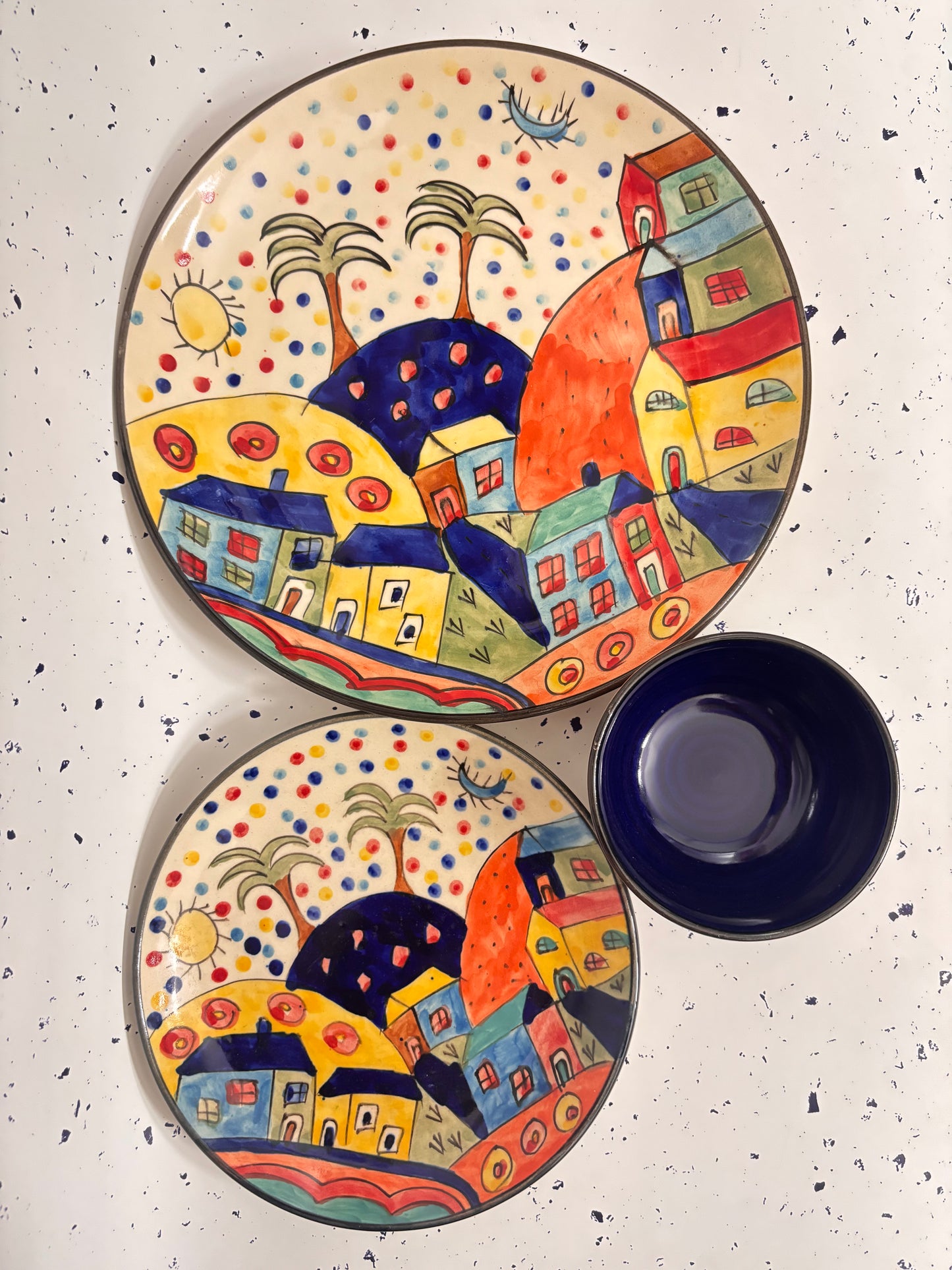 Colorful Village Hand-Painted Ceramic Dinner Set – 3 Pcs