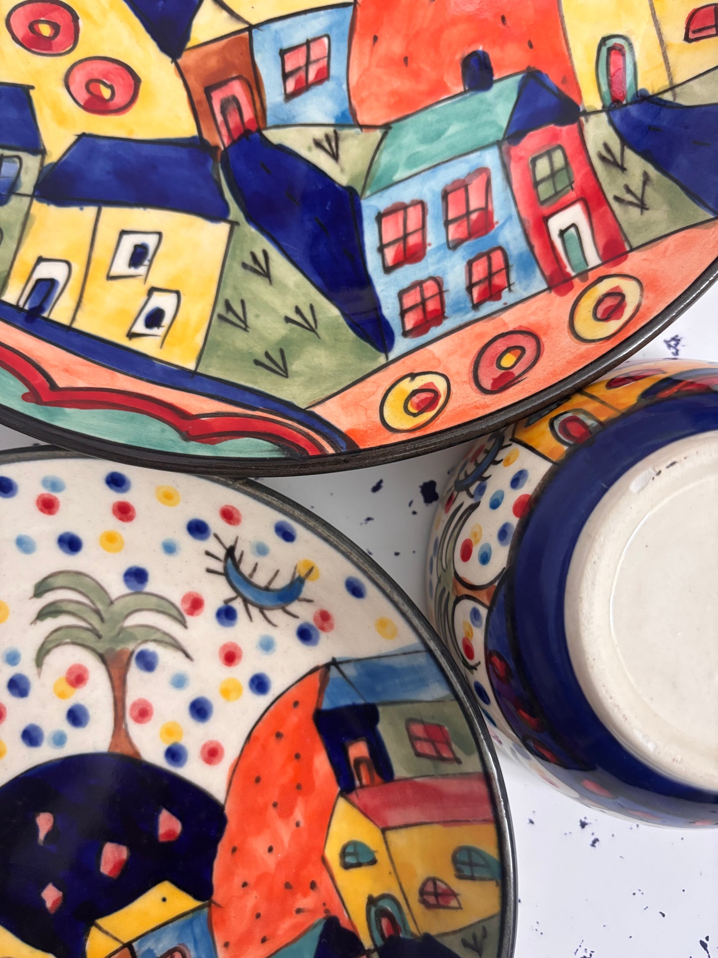 Colorful Village Hand-Painted Ceramic Dinner Set – 3 Pcs