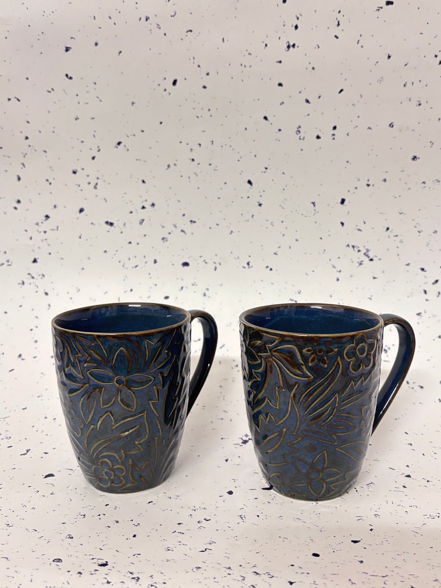 Midnight Bloom Emboss Ceramic Mug Set of 2