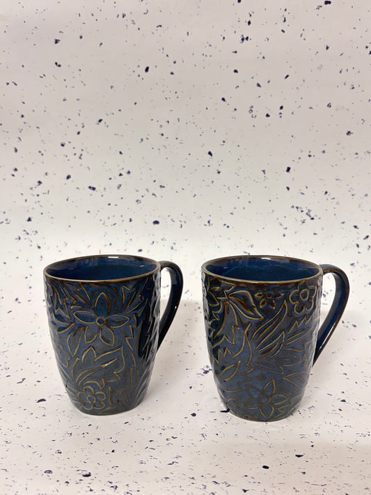 Midnight Bloom Emboss Ceramic Mug Set of 2