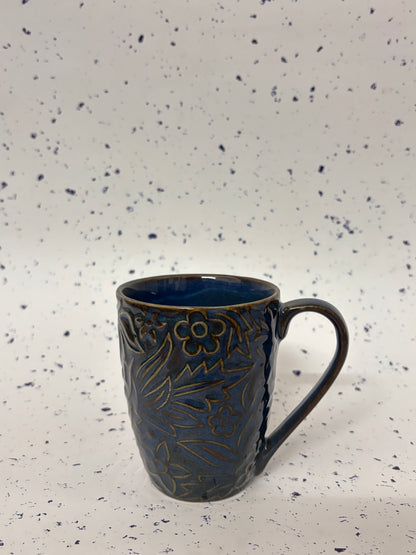 Midnight Bloom Emboss Ceramic Mug Set of 2