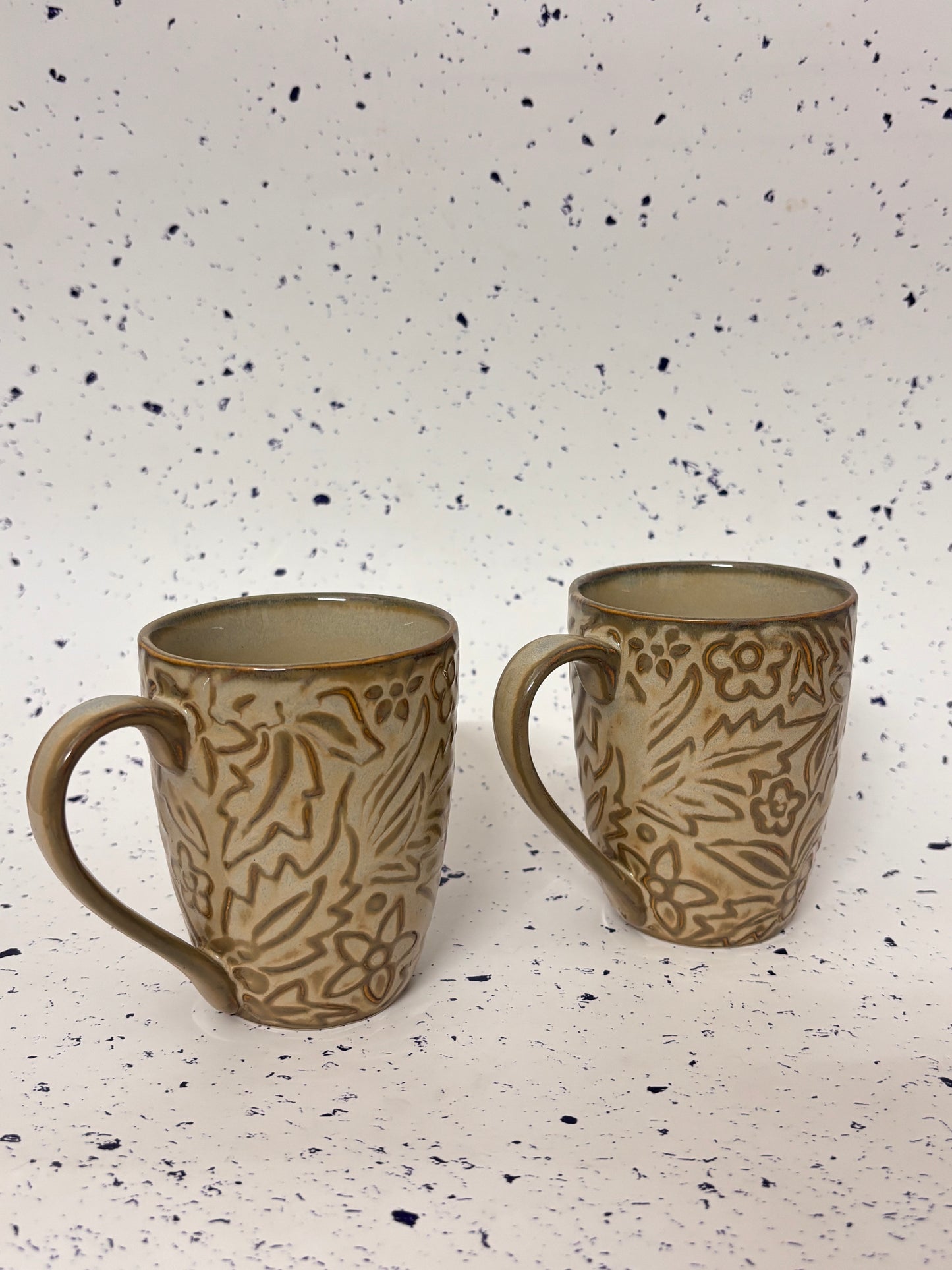 Beige Emboss Ceramic Mug Set of 2