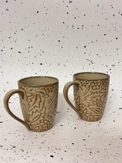 Beige Emboss Ceramic Mug Set of 2
