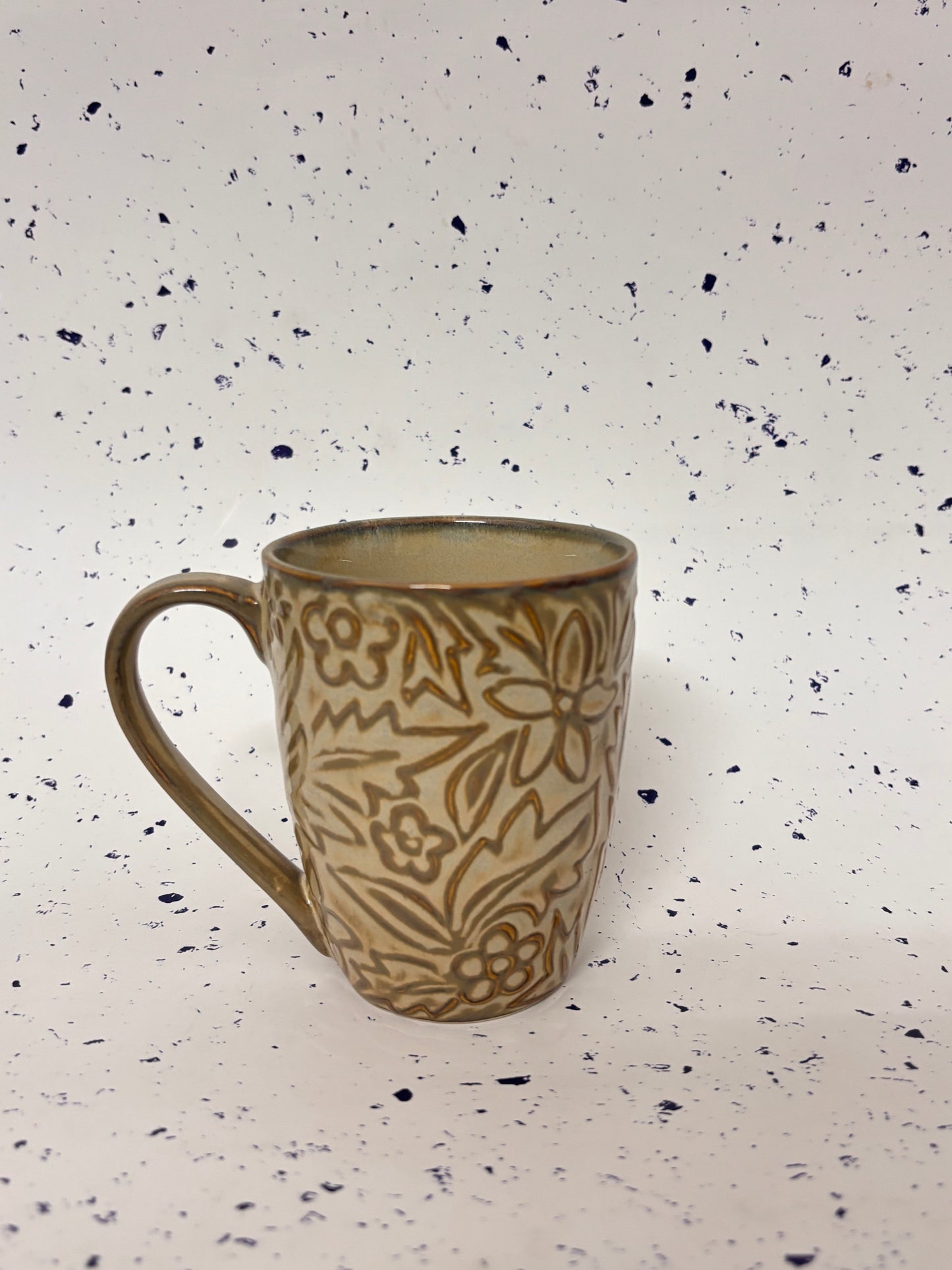 Beige Emboss Ceramic Mug Set of 2