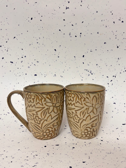 Beige Emboss Ceramic Mug Set of 2