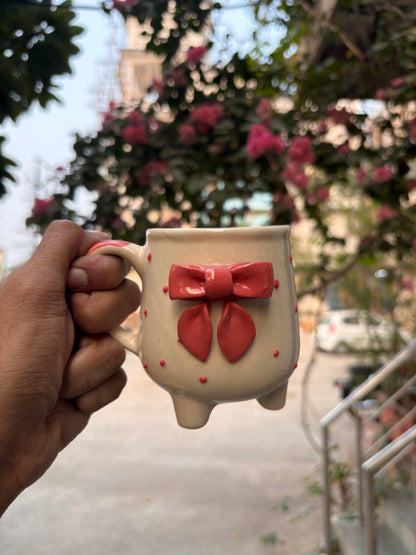 Pink Bow Footed Ceramic Mug