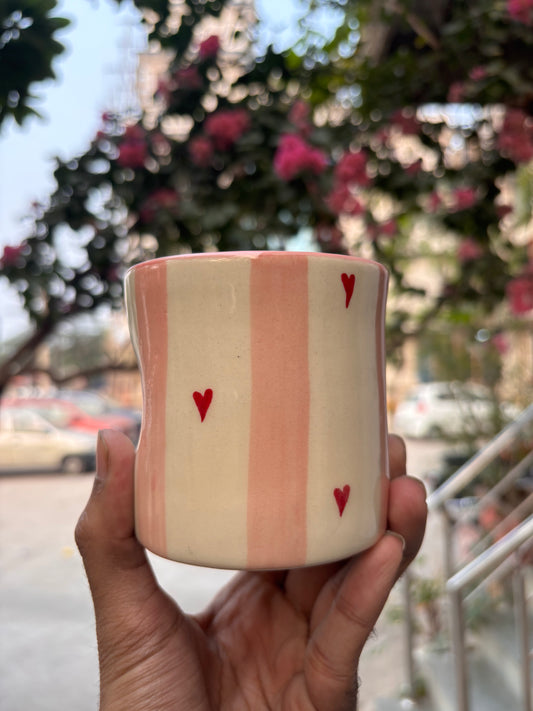 Peach Heart Stripes Ceramic Mug