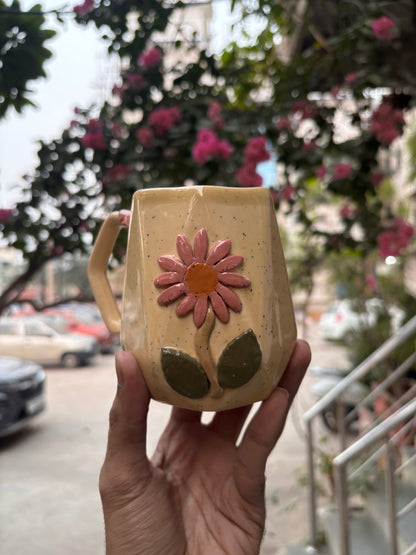Handcrafted pink Daisy mustard Mug