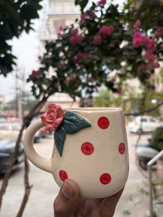 Rose Bloom Polka Dot Ceramic Mug