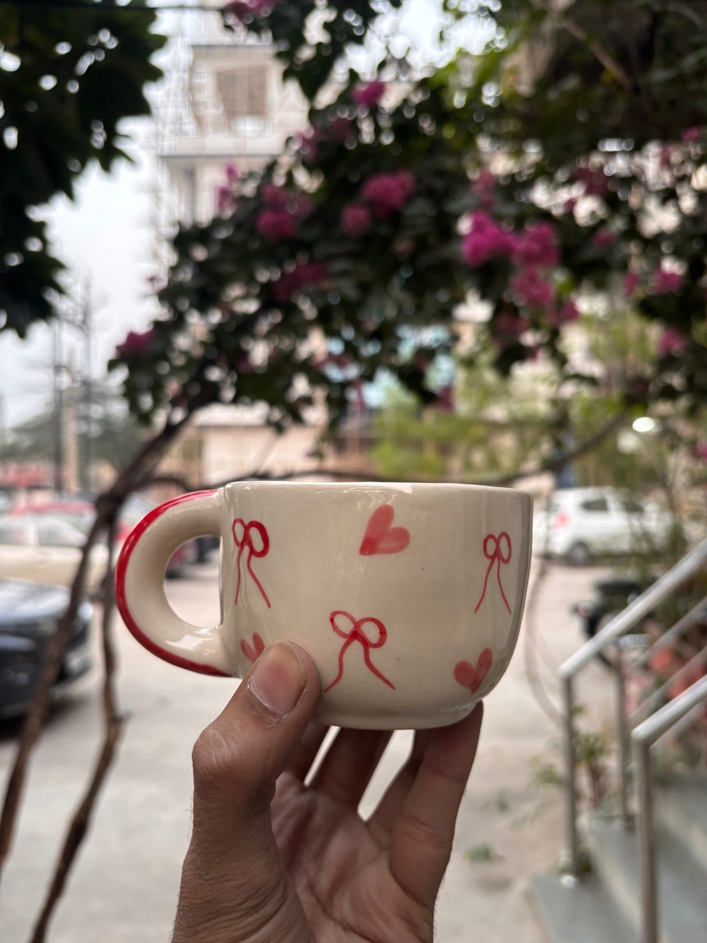 Red Hearts & Bows Cute Ceramic Cup