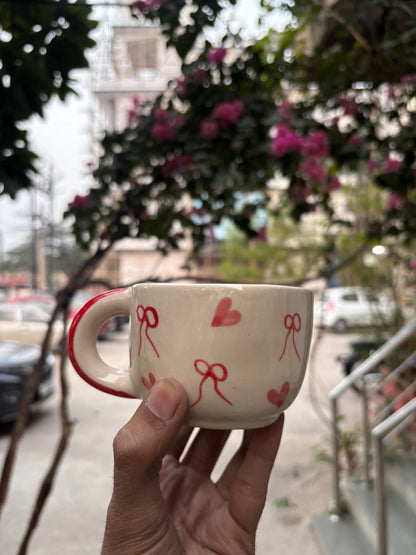 Red Hearts & Bows Cute Ceramic Cup