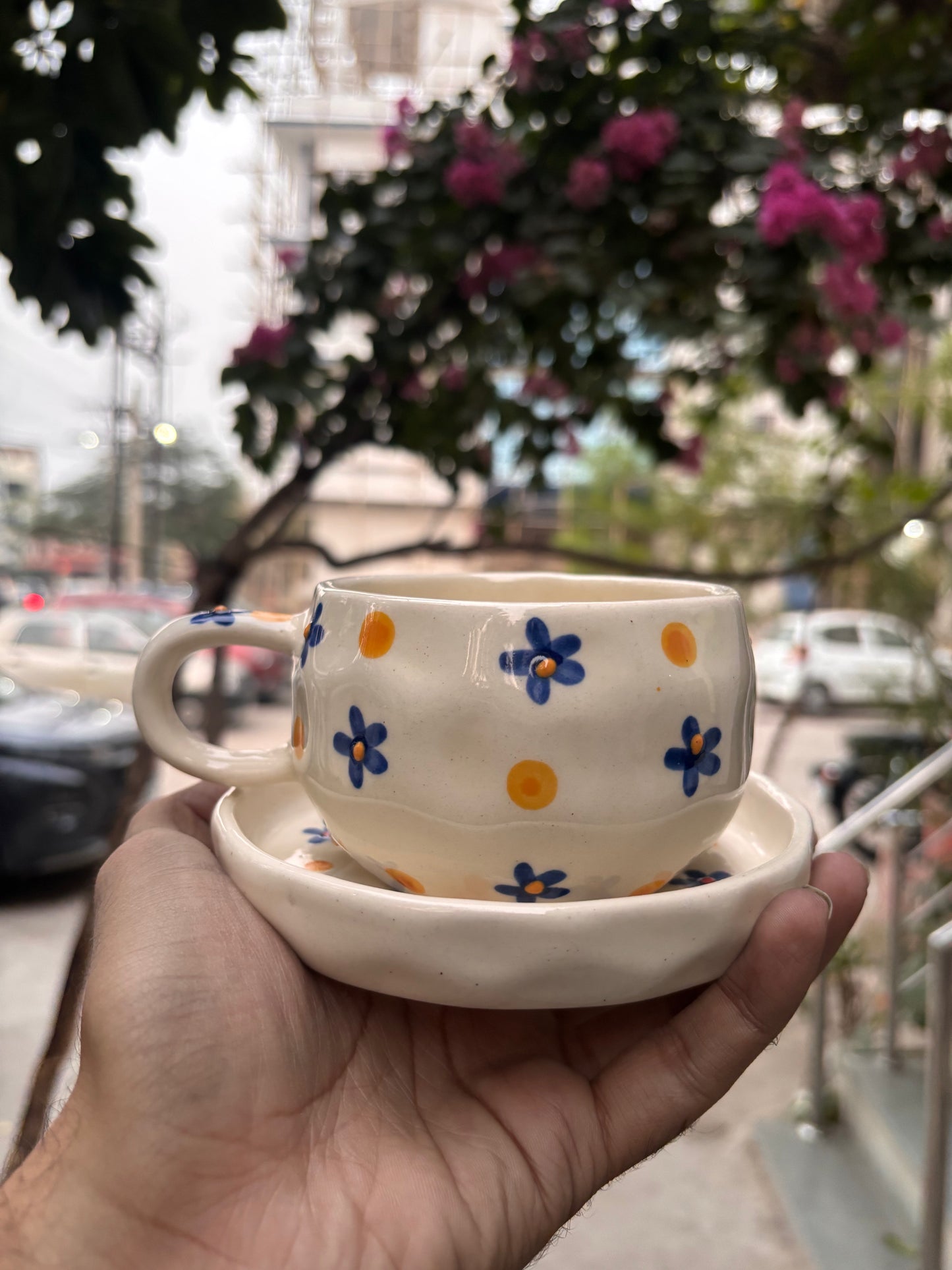 Blue Daisy Polka Cup & Saucer Set