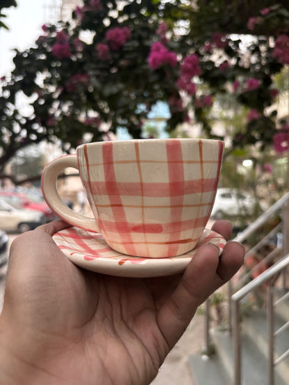 Hand-Painted Checkered Cup & Saucer