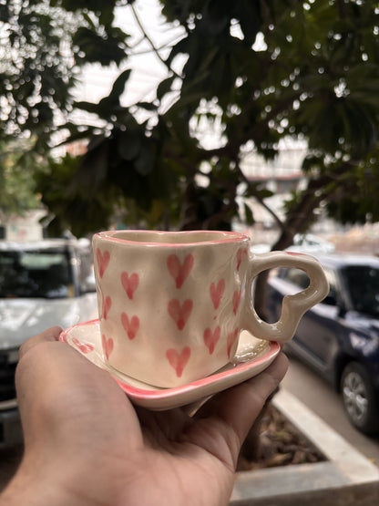 Handcrafted Heart-Shape Ceramic Cup
 & Saucer Set