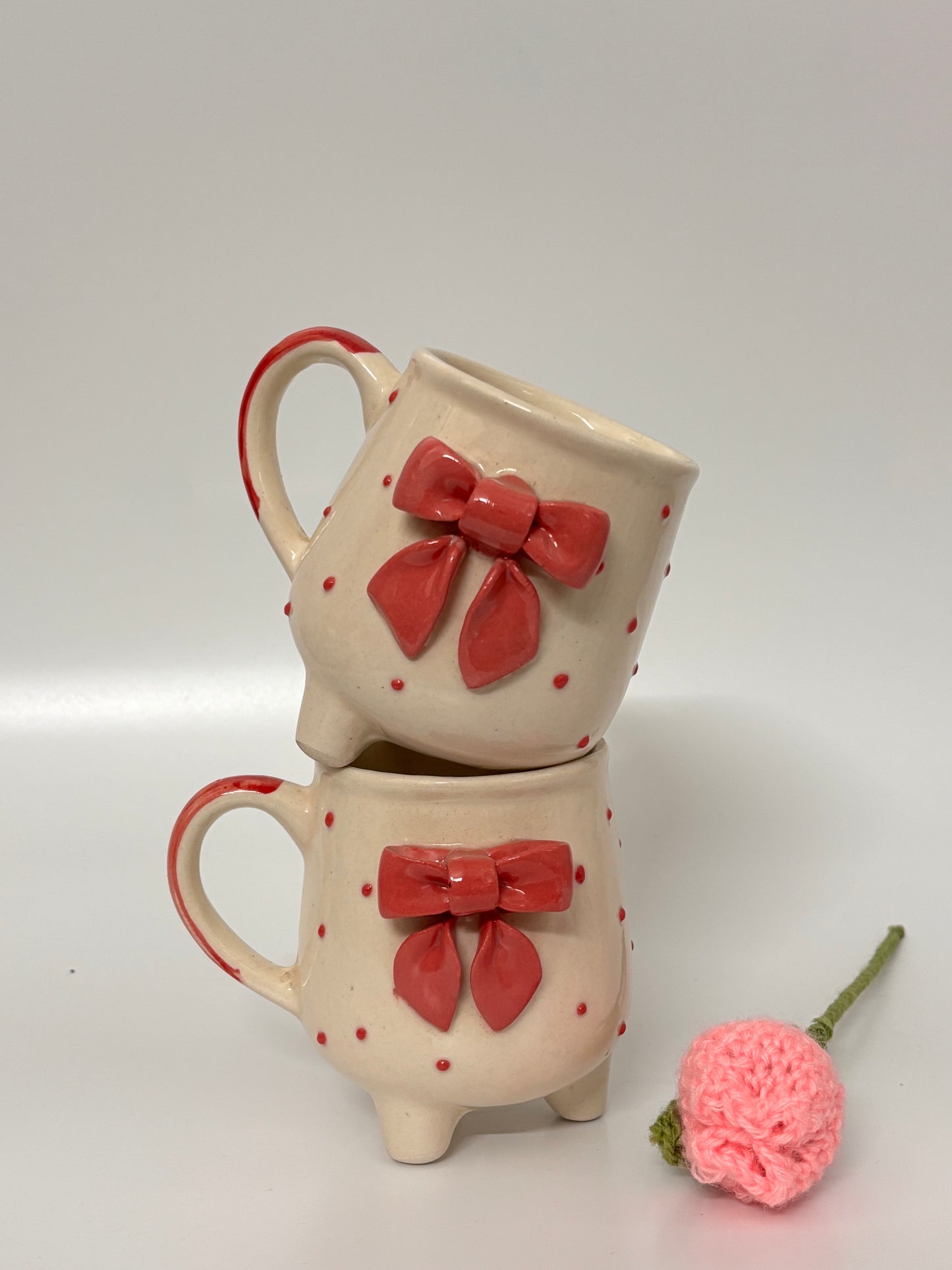 Pink Bow Footed Ceramic Mug