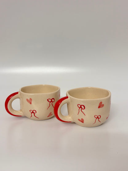Red Hearts & Bows Cute Ceramic Cup