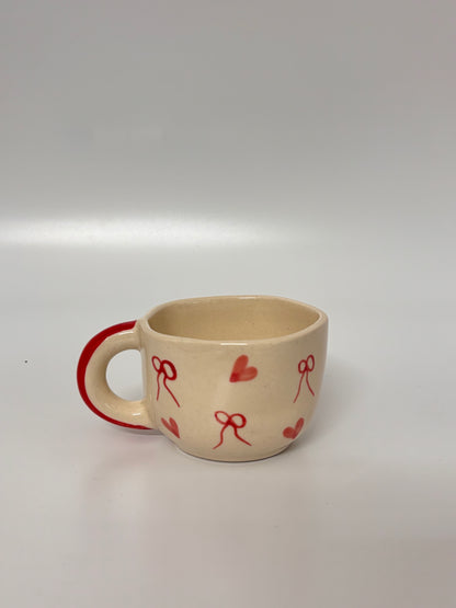 Red Hearts & Bows Cute Ceramic Cup