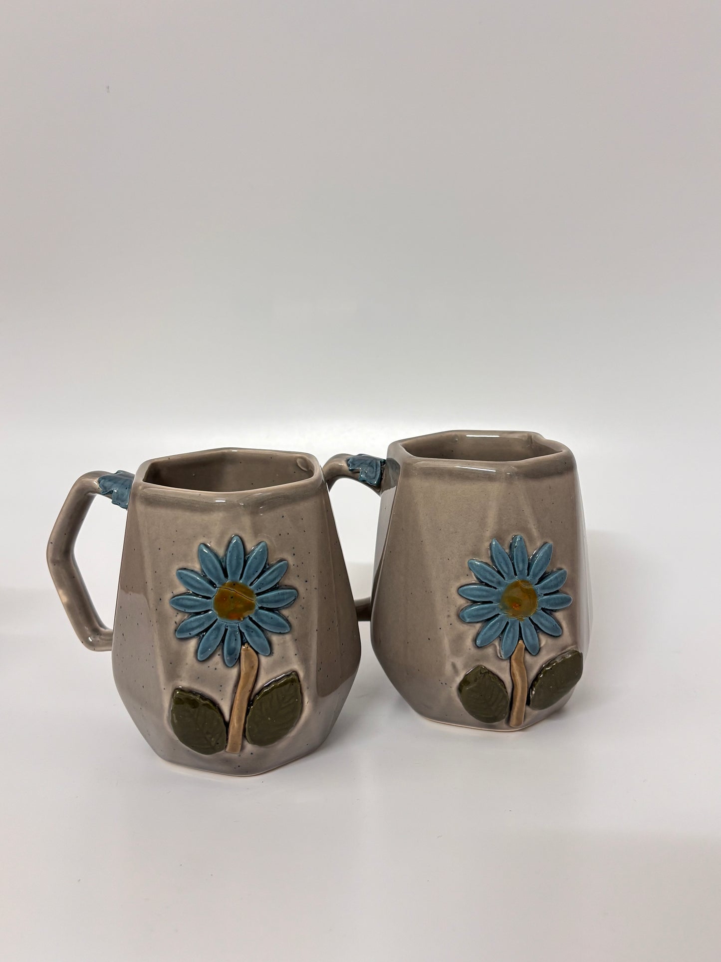 Handcrafted blue Daisy grey Mug