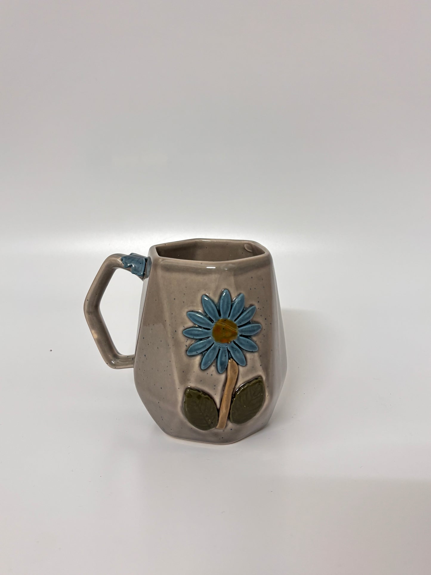 Handcrafted blue Daisy grey Mug
