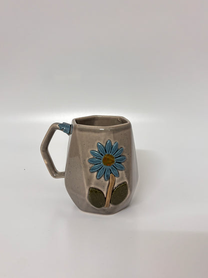 Handcrafted blue Daisy grey Mug