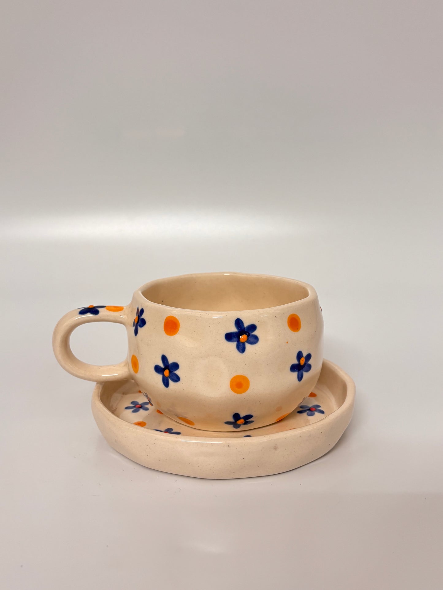 Blue Daisy Polka Cup & Saucer Set