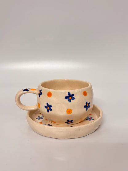 Blue Daisy Polka Cup & Saucer Set