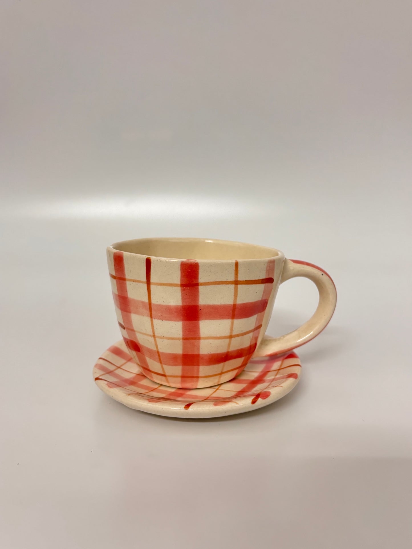 Hand-Painted Checkered Cup & Saucer