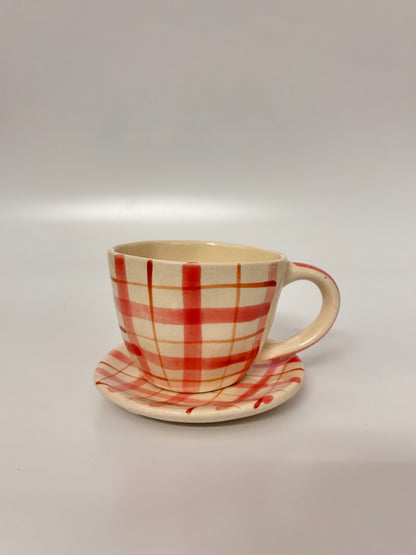 Hand-Painted Checkered Cup & Saucer