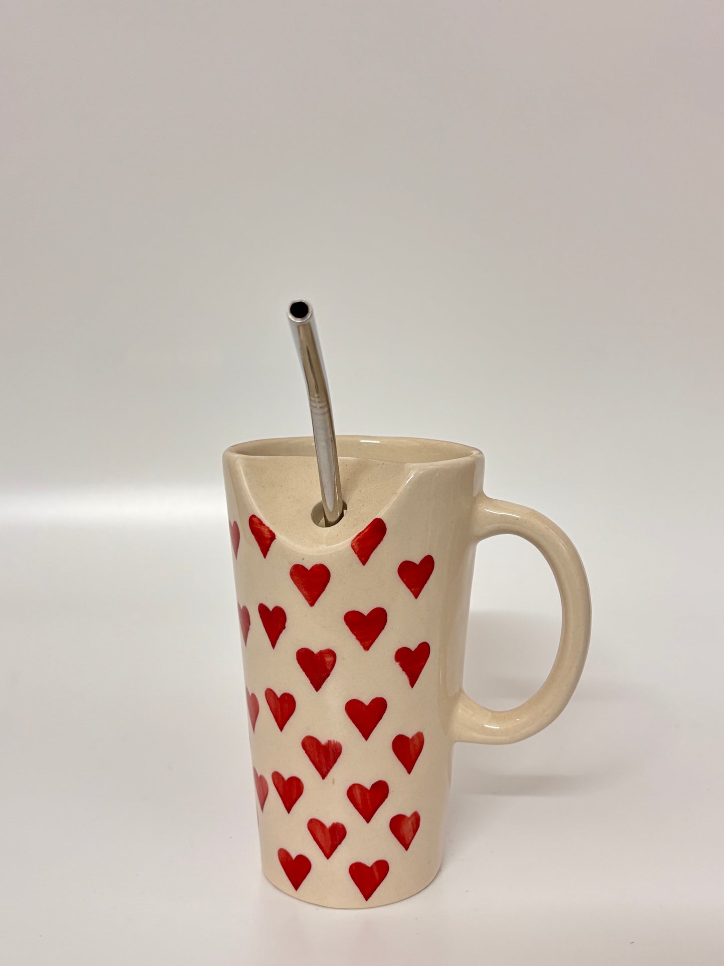 Red Hearts Straw Mug