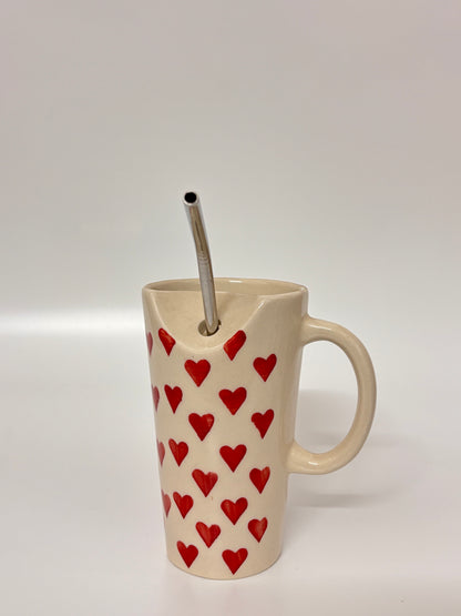 Red Hearts Straw Mug