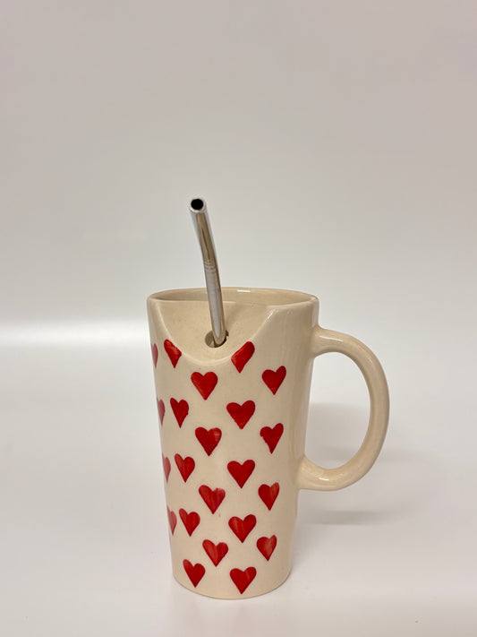 Red Hearts Straw Mug
